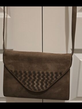 Bruno Magli Suede and Dark Brown Leather Crossbody Bag